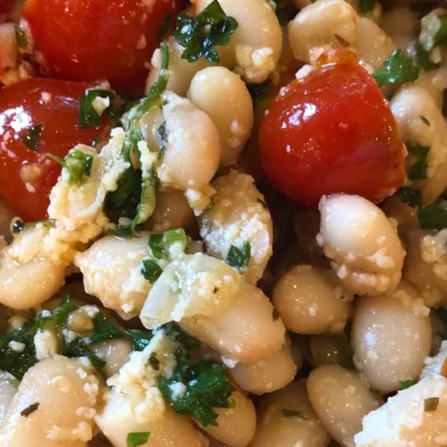 white beans, tomatoes, parsley and parmesan up close