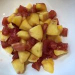 Diced peaches & tomatoes in a light balsamic dressing