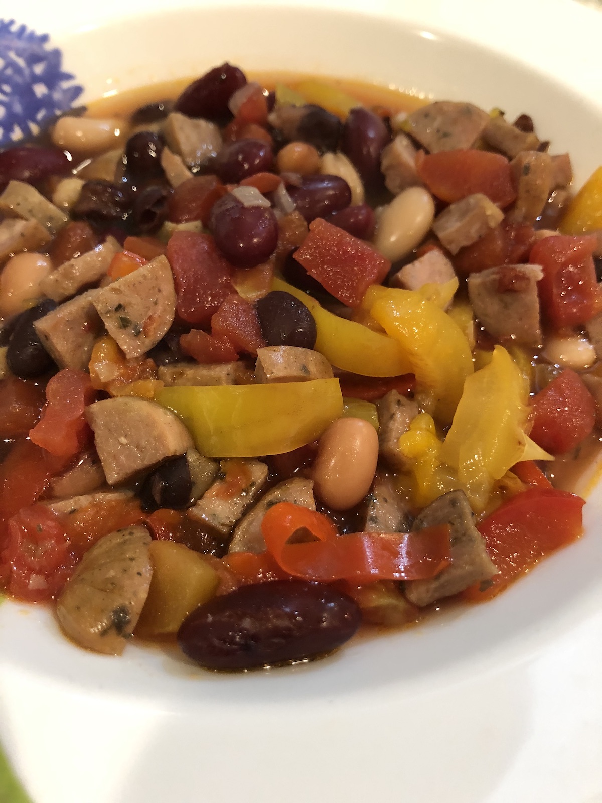 Mexican Squash without Corn on a dinner plate with quinoa, green beans and salmon