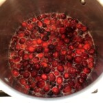 Cranberries, sugar & water begining to boil. Cranberries, sugar & water begining to boil.